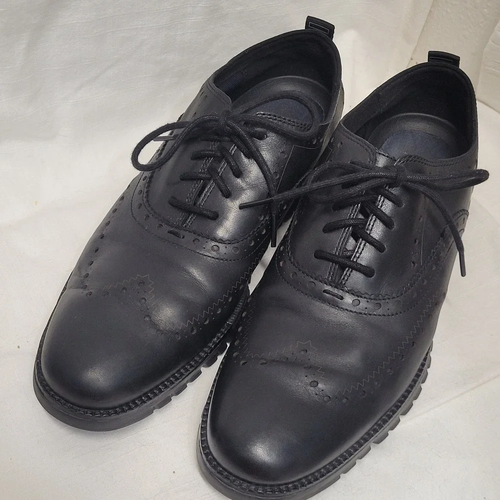Cole Haan Zerogrand Mens 10M Black Leather Wingtip Oxford Shoes C23738  Casual